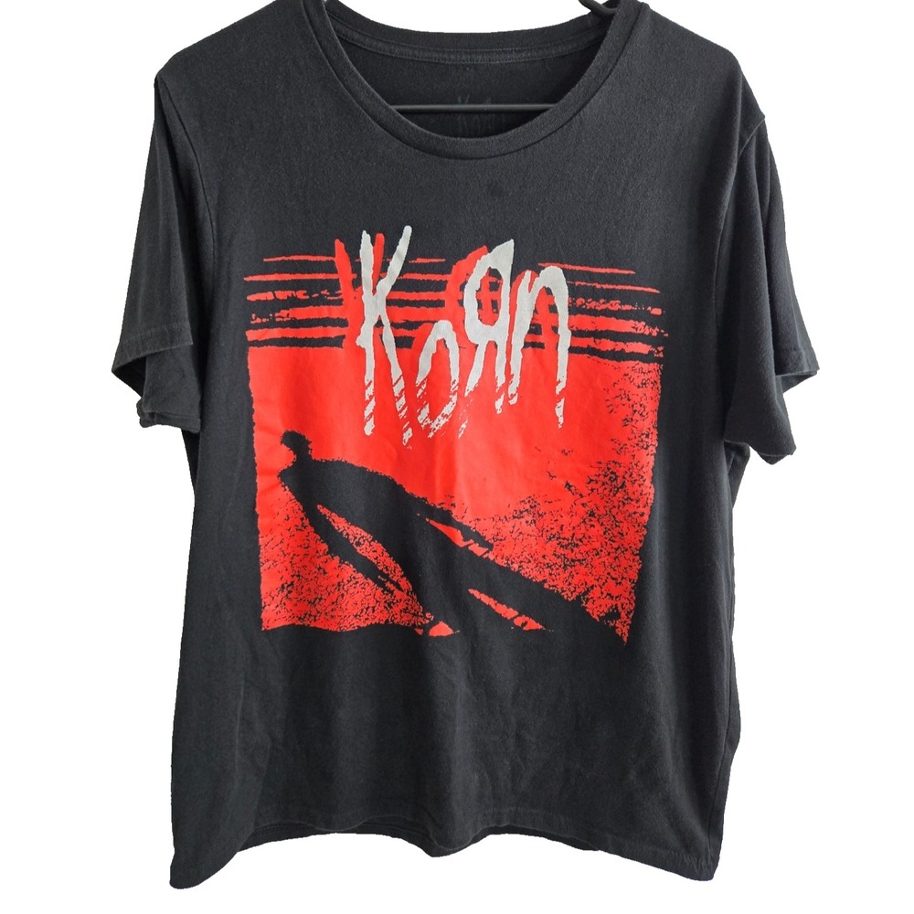Korn Metal Band T-Shirt Mens Size Large Red Black Shadow Man Rock Tee